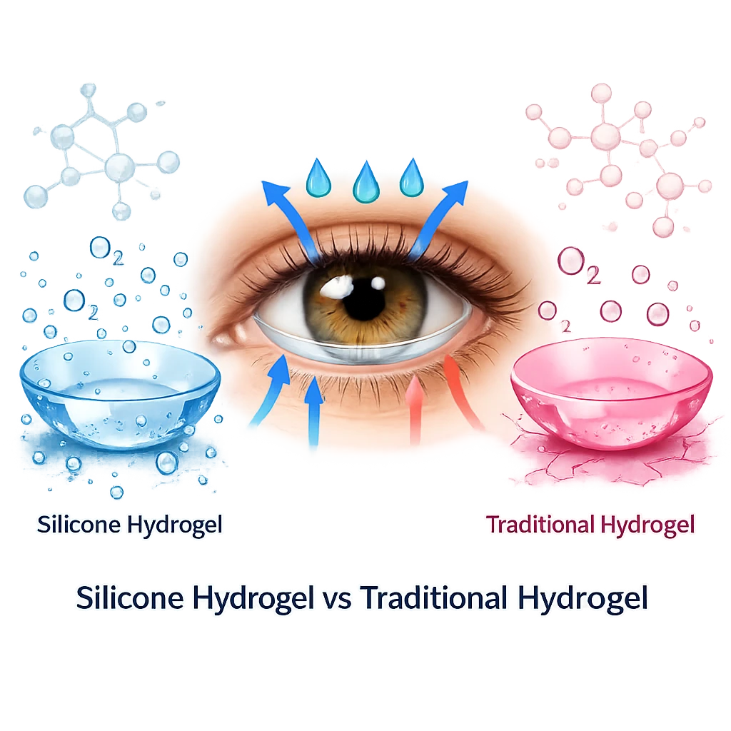 سیلیکون هایدروژل در برابر هایدروژل سنتی: نبرد رطوبت و اکسیژن‌رسانی در لنزهای تماسی